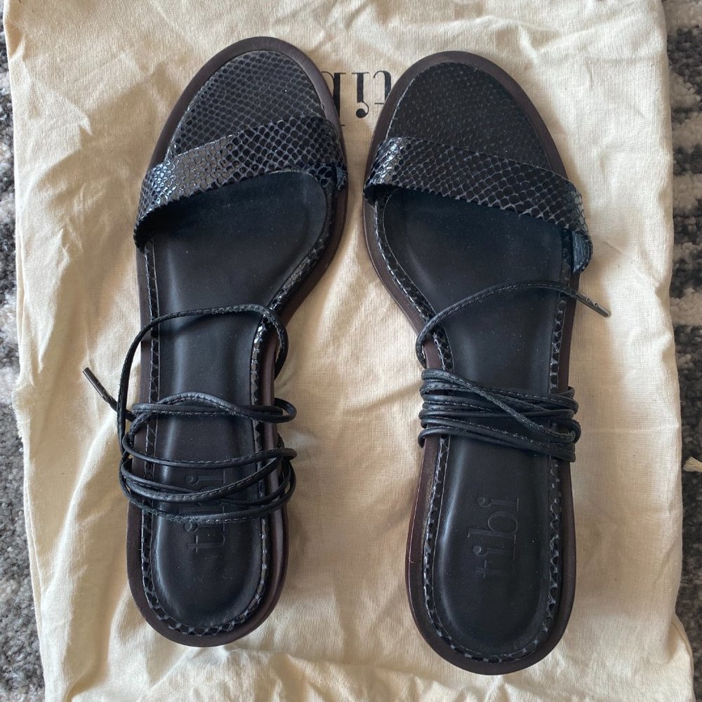 Tibi Ankle Tie Sandals Snake Leather